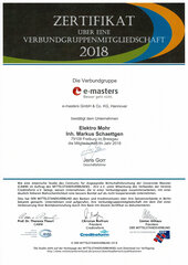 Zertifikat Verbundgruppenmitgliedschaft 2018